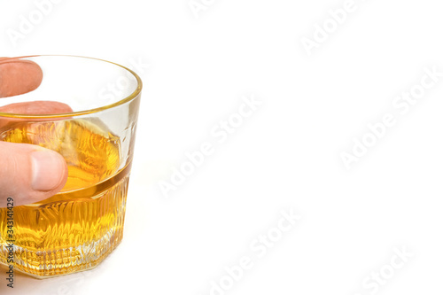 Tumbler Highball in man on corner hand isolate on white