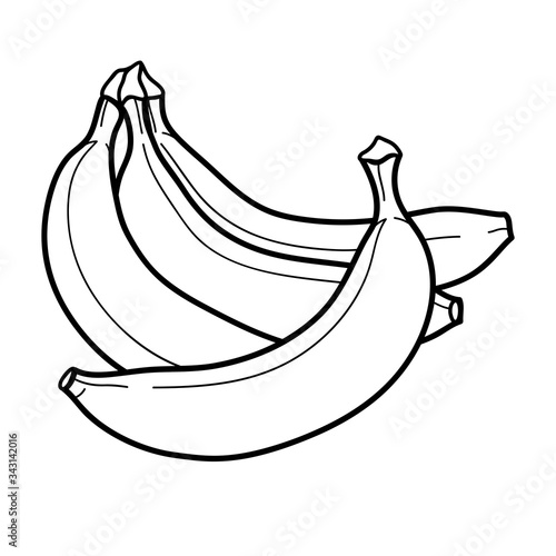 Linear drawing banana isolated on white background. Sketch for coloring booking page. Vector illustration