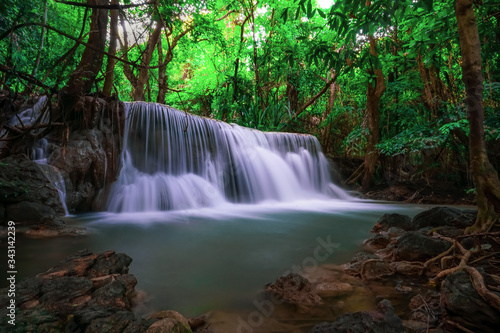 Huai Mae Kamin waterfall Srinakarin at Kanchanaburi, in Thailand.Onsen atmosphere.