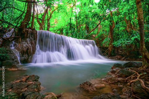 Huai Mae Kamin waterfall Srinakarin at Kanchanaburi, in Thailand.Onsen atmosphere.