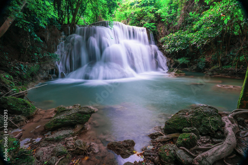 Huai Mae Kamin waterfall Srinakarin at Kanchanaburi  in Thailand.Onsen atmosphere.