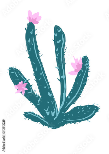 cactus in a pot. cactus is drawn on a graphics tablet in light green tones in a pot. Illustration hand drawing.