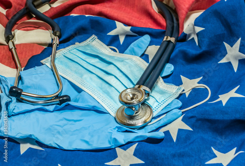 Quarantine american flag background health care.