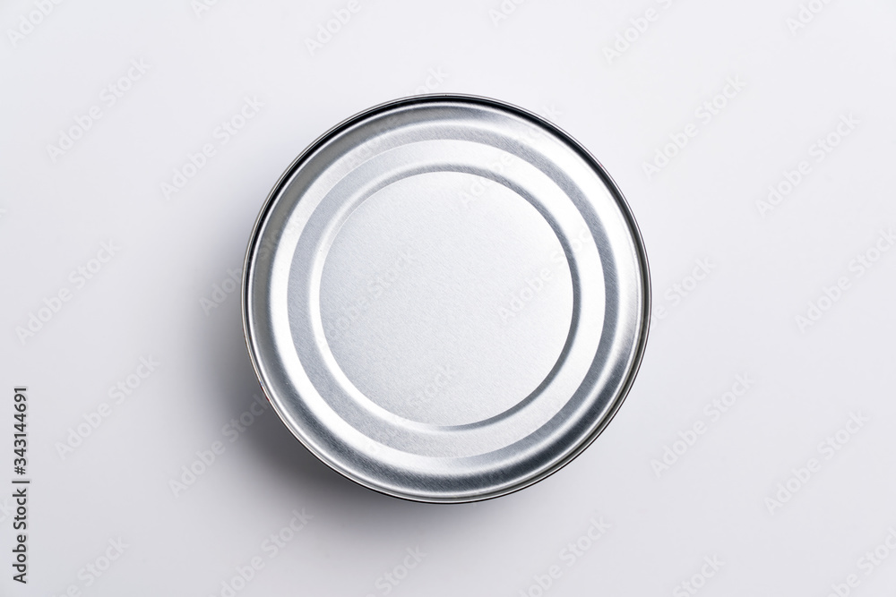 Closeup of an aluminium can food view from top isolated on white background Closeup of an aluminium can food view from top isolated on white background