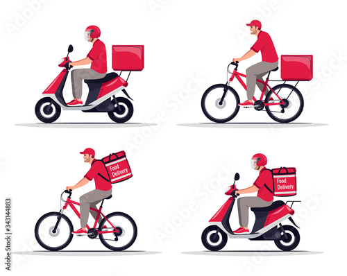 Goods and foods transportation flat vector illustrations set