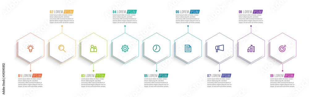 Minimal infographic template design with numbers 9 options or steps. Minimal infographic template design with numbers 9 options or steps.