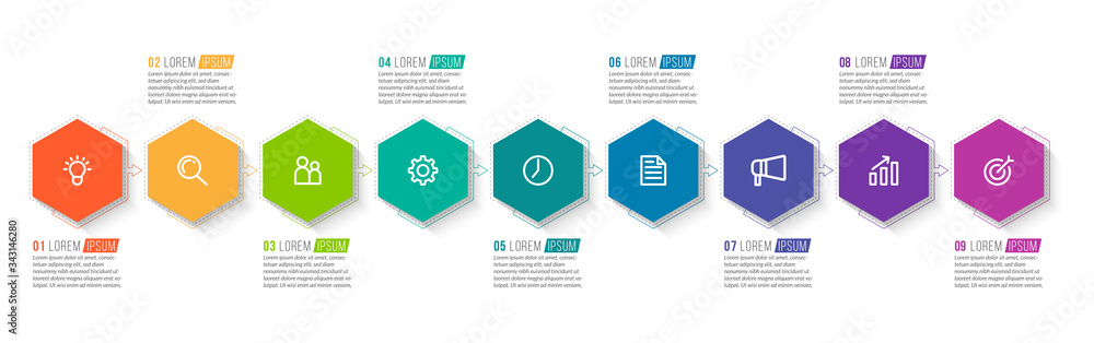 Minimal infographic template design with numbers 9 options or steps. Minimal infographic template design with numbers 9 options or steps.
