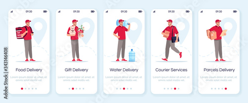 Delivery service onboarding mobile app screen vector template