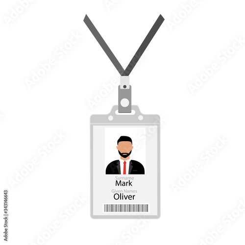ID card design template, id card. Plastic identification badge with holder for name tag. Vector illustration