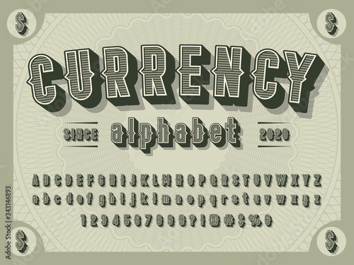 3D retro money alphabet design with decorative elements