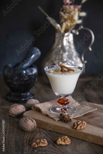 .rice pudding on the wooden background