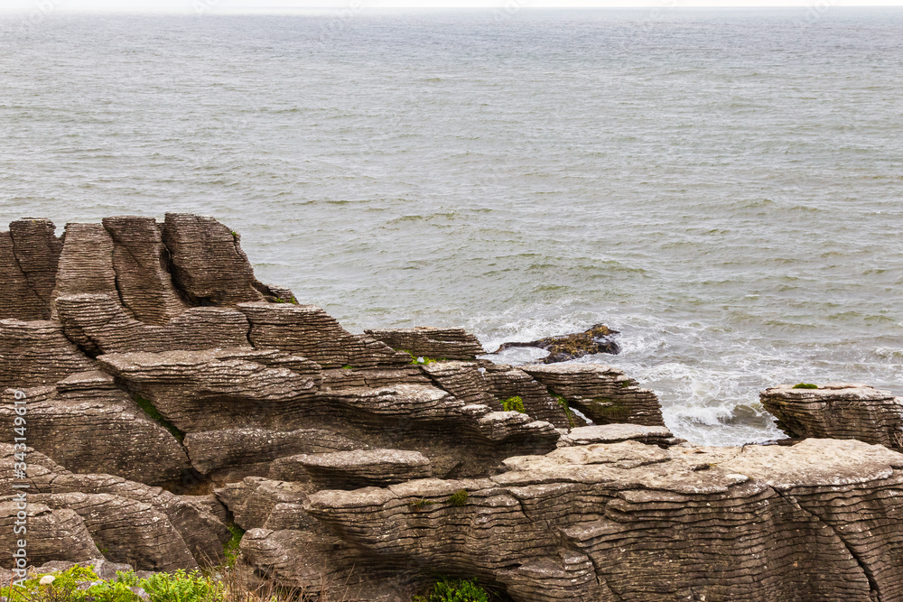 Spiky cliffs of Paparoa national park, South Island. Pancake Rocks. New Zealand Spiky cliffs of Paparoa national park, South Island. Pancake Rocks. New Zealand