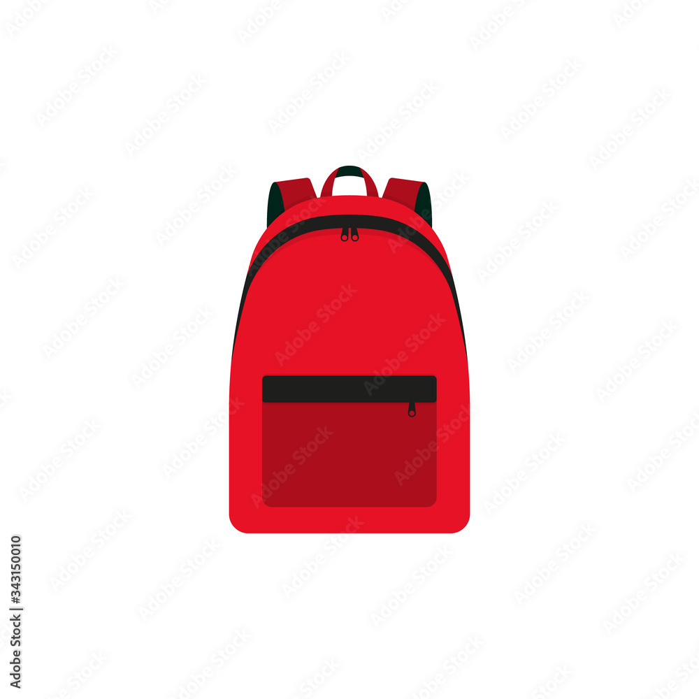 Backpack icon. Red backpack. Vector illustration. Flat design. Backpack icon. Red backpack. Vector illustration. Flat design.