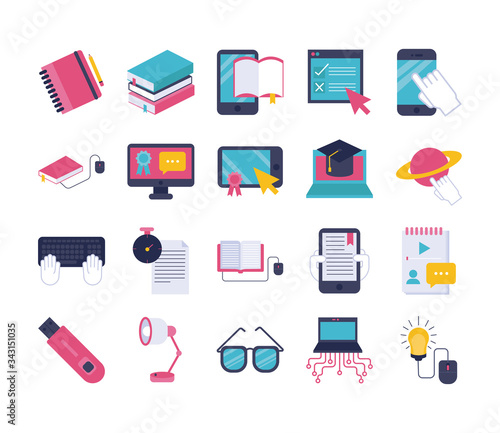 bundle of education online set icons