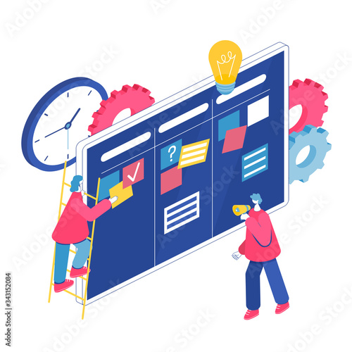 Agile project management process. Communication, teamwork, business process.