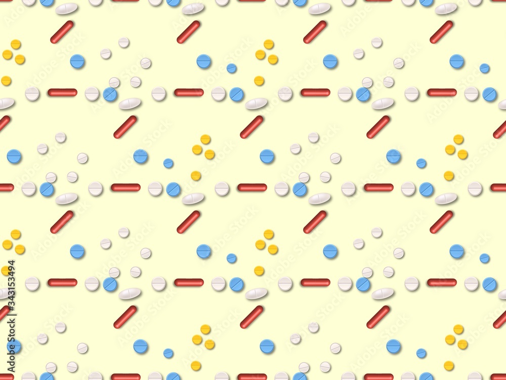 tablets and pills on a seamless spring pattern. tablets and pills on a seamless spring pattern.