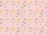 Bright colors of seamless pattern with  pills and  pills.
