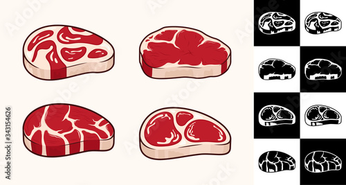 Vector steak icons collection on different backgrounds