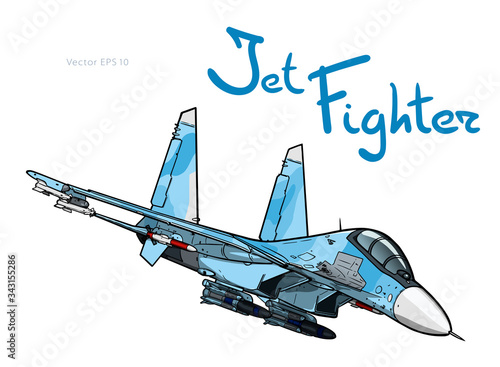 Modern Russian jet fighter aircraft. Vector draw