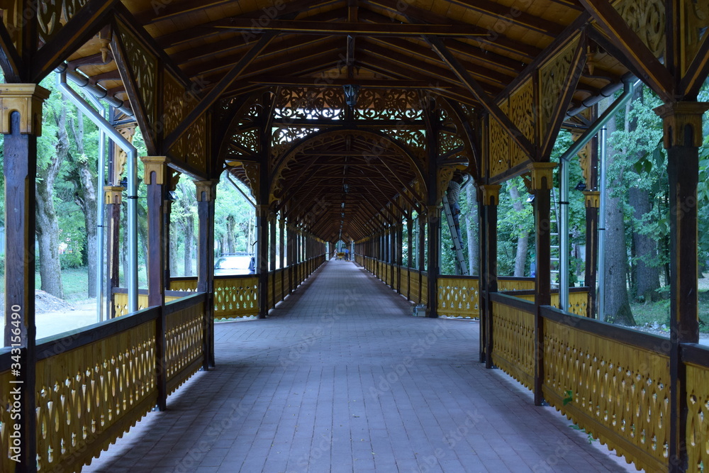 Colonnade walkway in Buzias, Romania