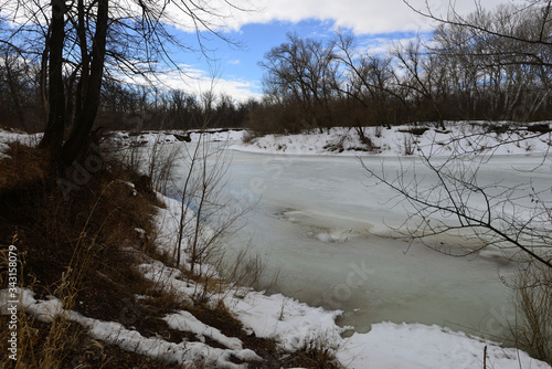 Melting ice on a river in spring