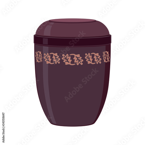 Urn for ashes. Symbols for the funeral service. Vector illustration.