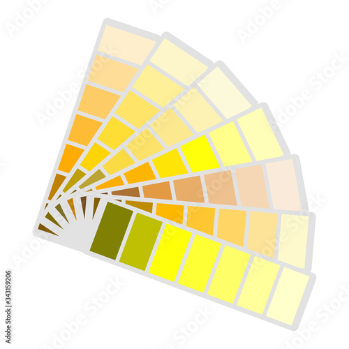 A palette of yellow and orange flowers fanning out. Set of saturated colors of a yellow shade. Vector graphics. Stock Photo.