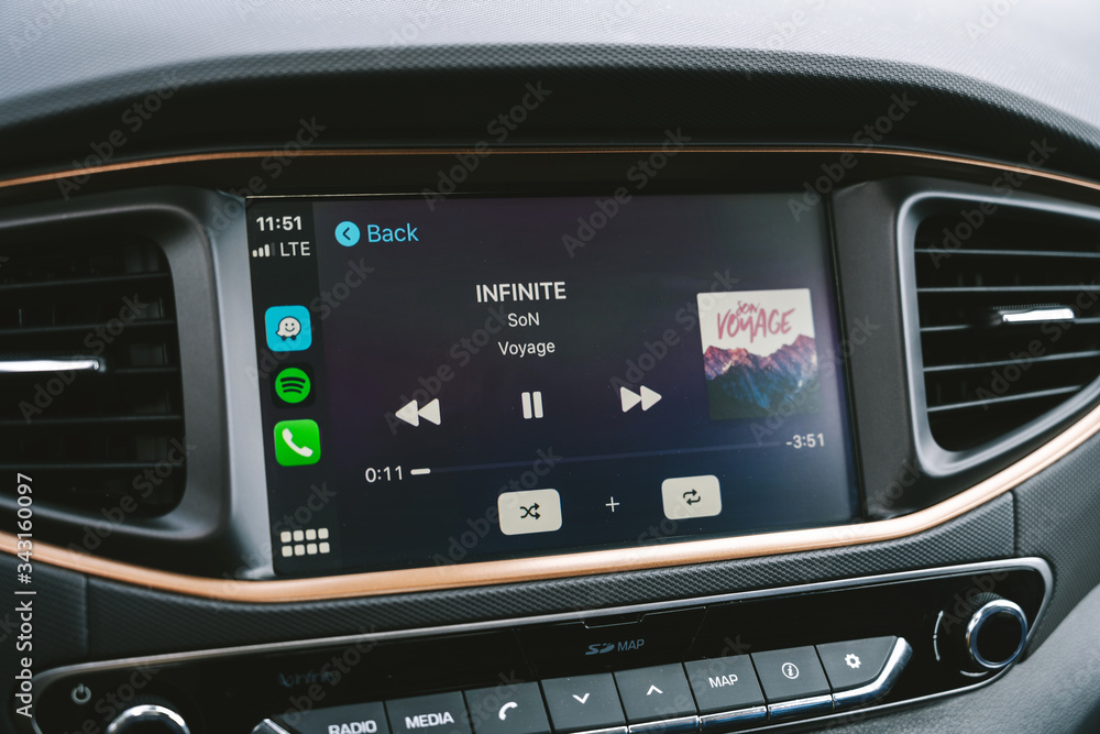 Apple CarPlay in Hyundai Ioniq Electric car Stock Photo Adobe Stock