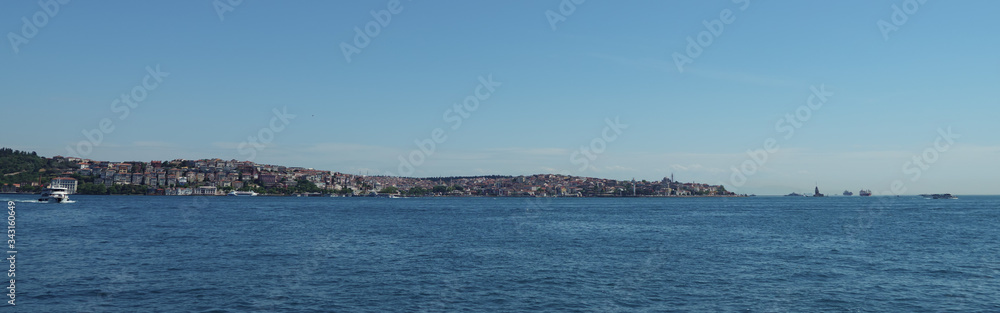 Panoramic view of the Asian part of Istanbul from the sea.