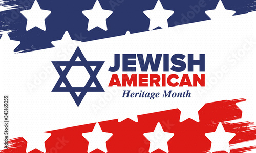 Jewish American Heritage Month. Celebrated annual in May. Jewish American contribution to the history United States. Star of David. Israel symbol. Poster, card, banner and background. Vector