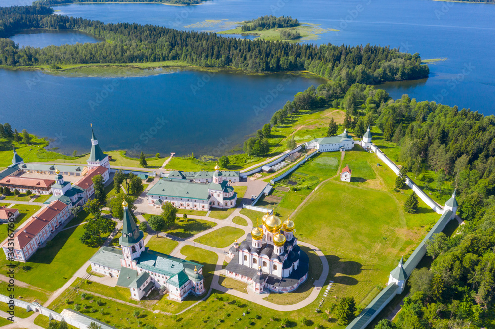 aerial view of Valday Iversky Orthodox monastery in russia