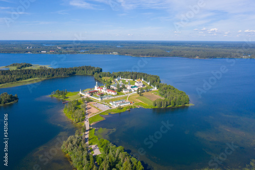 Fototapeta Naklejka Na Ścianę i Meble -  aerial view of Valday Iversky Orthodox monastery in russia