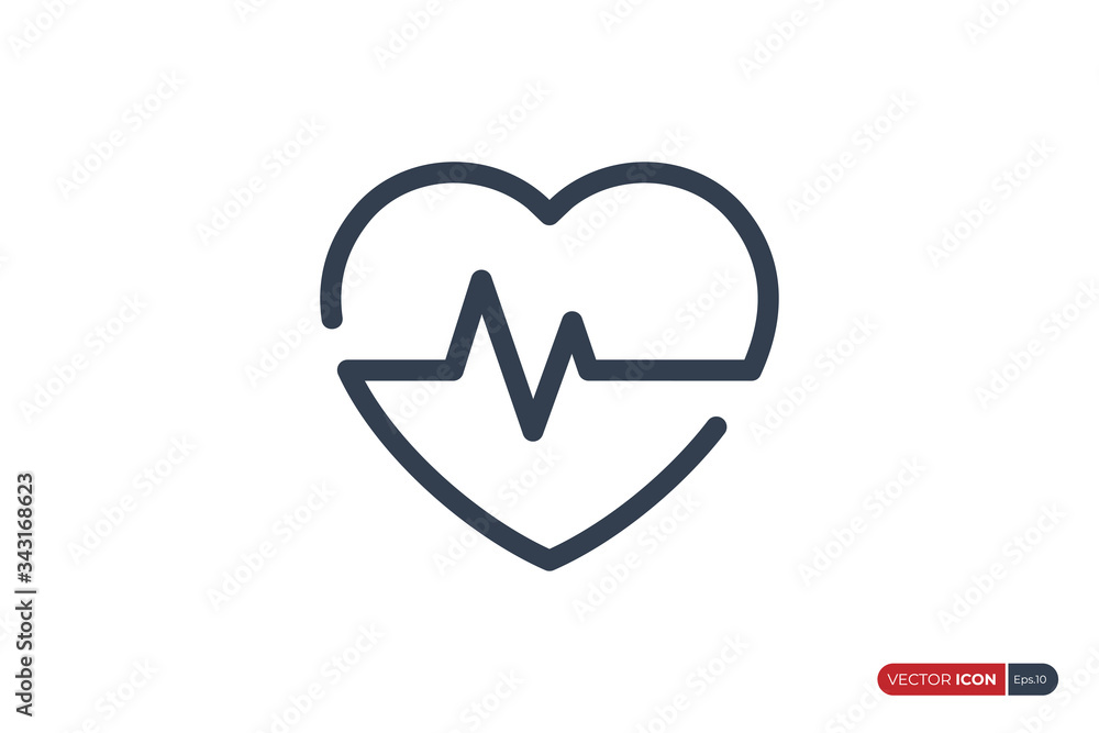 Heartbeat Icon Linear Style, Pulse Wave ECG Cardiograph symbol isolated on White Background. Usable for Healthcare and Medical Graphic Resources. Flat Vector Illustration. Heartbeat Icon Linear Style, Pulse Wave ECG Cardiograph symbol isolated on White Background. Usable for Healthcare and Medical Graphic Resources. Flat Vector Illustration.