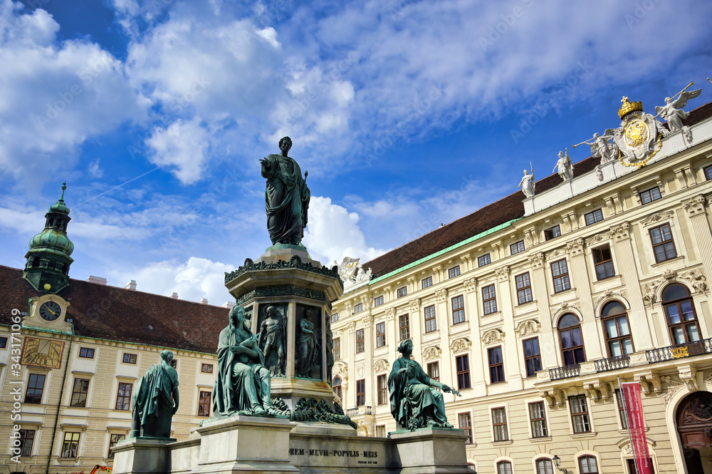 Vienna, Austria - May 19, 2019 - The statue of Emperor Franz I, designed by Pompeo Marchesi in 1846, located in the Hofburg Palace in Vienna, Austria.