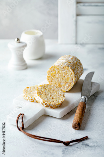 Konstfotografi Raw tempeh from soybeans, wholefoods