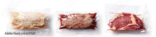 Duck breast vacuum sealed isolated on white, from above, from above