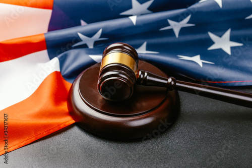 law gavel and USA america flag - American crime concept