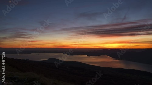 Lake Garda sunset from mountain, Veneto Italy, Time Lapse