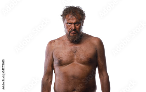 portrait of a naked dirty man