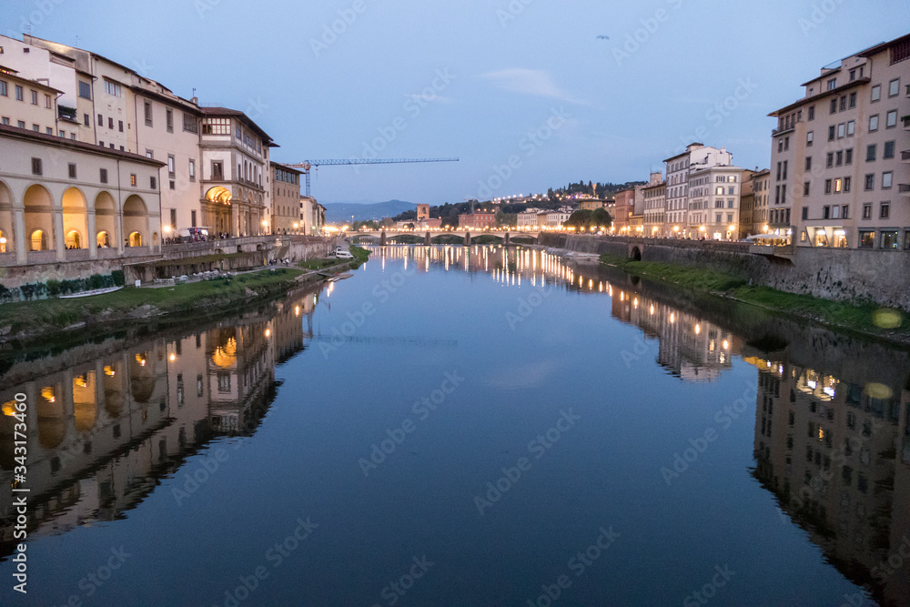 Arno River illuminated at night