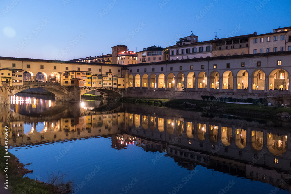 Ponte Vecchio Brigde in Florence illuminated at night