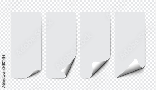 Set of paper with curled corner with soft shadows on transparent background. realistic paper page. A4 pages mock up.