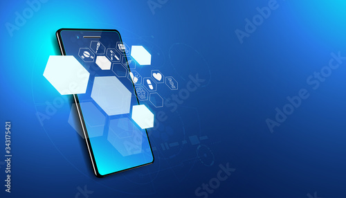 Abstract health medical science healthcare icon digital technology science on smartphone concept modern innovation,Treatment,medicine on hi tech future blue background.