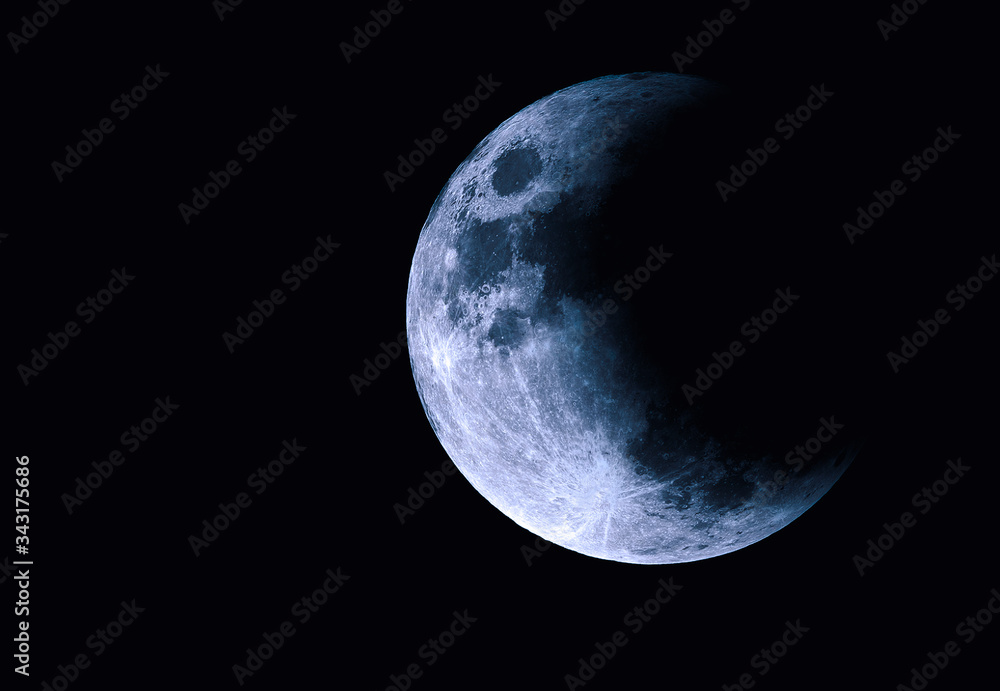 Moon in space, half part of moon with eclipse Moon in space, half part of moon with eclipse