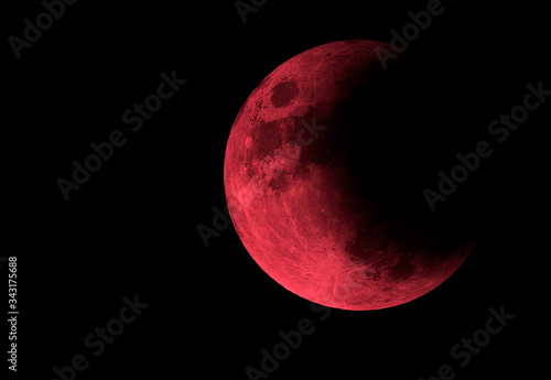 Fototapeta Naklejka Na Ścianę i Meble -  Half of red bloody moon in black space, moon with eclipse