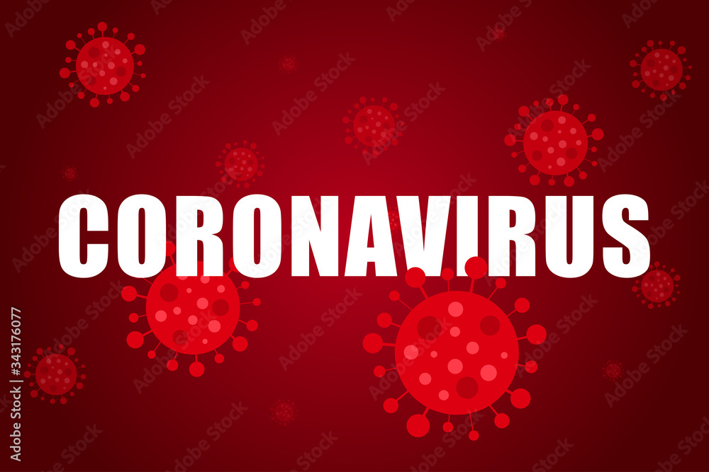 Coronavirus word on coronaviruses background (red color) (vector illustration)