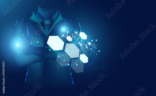 Abstract health medical science healthcare icon digital technology doctor concept modern innovation, Treatment, medicine on hi tech future blue background. for wallpaper, template, web design.
