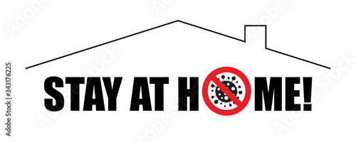 Stay at home lettering with stop coronavirus symbol (vector illustration)