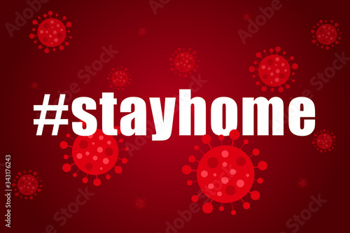 StayHome hashtag on coronavirus background (red color) (vector illustration)