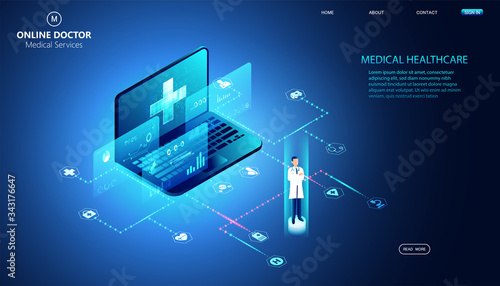 Abstract Online Doctor & Medical Services concept The current health care industry that has access to the internet And the online world Helping people gain access to treatment. Online.